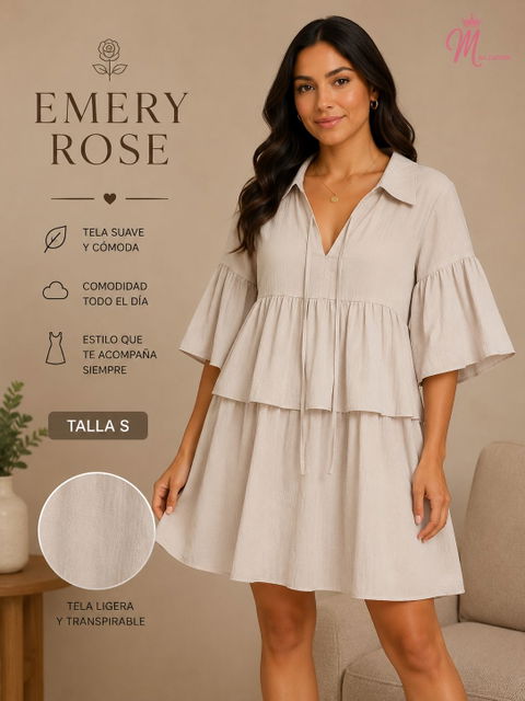 Vestido Beige Emery Rose Talla S - Corte Amplio y Con Vuelo
