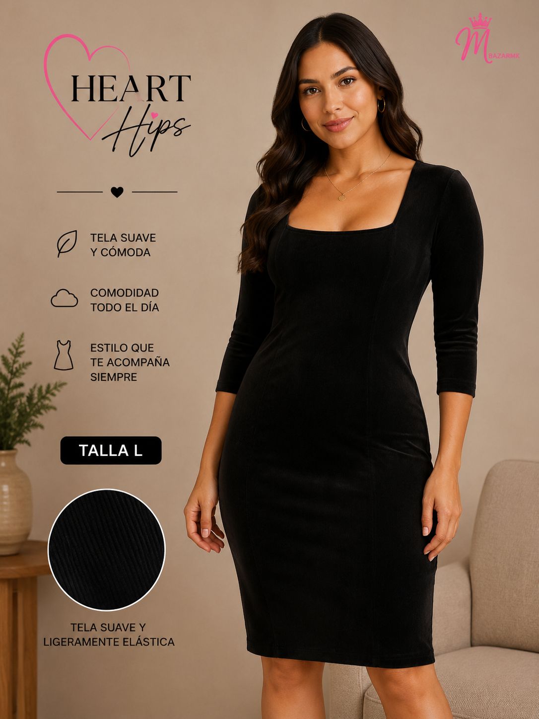Vestido midi negro Heart Hips Talla L - Seminuevo