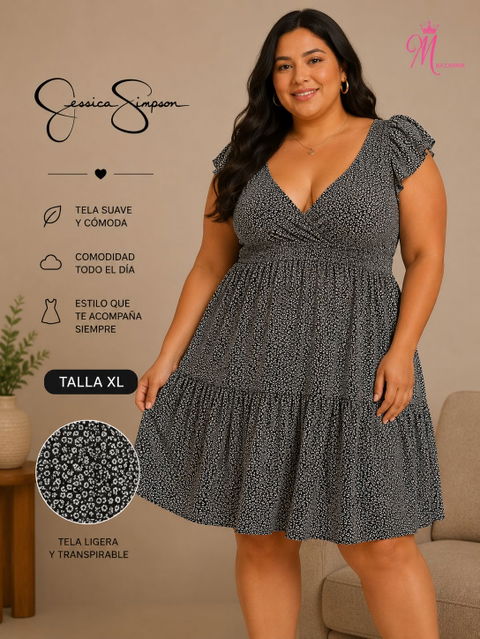 Vestido Jessica Simpson Talla XL Negro con Estampado Floral