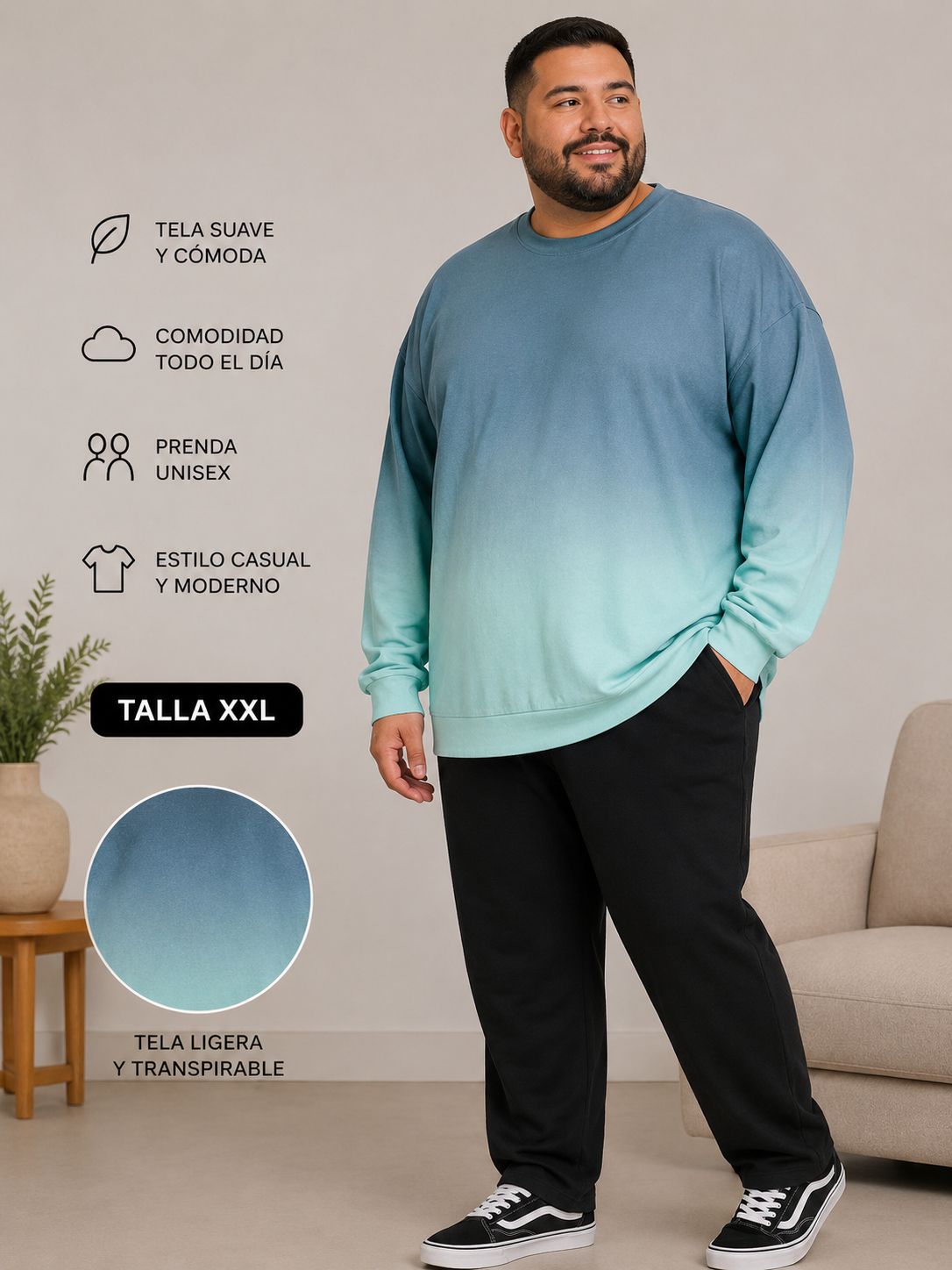 Sudadera Unisex Oversize Efecto Ombré Talla XXL