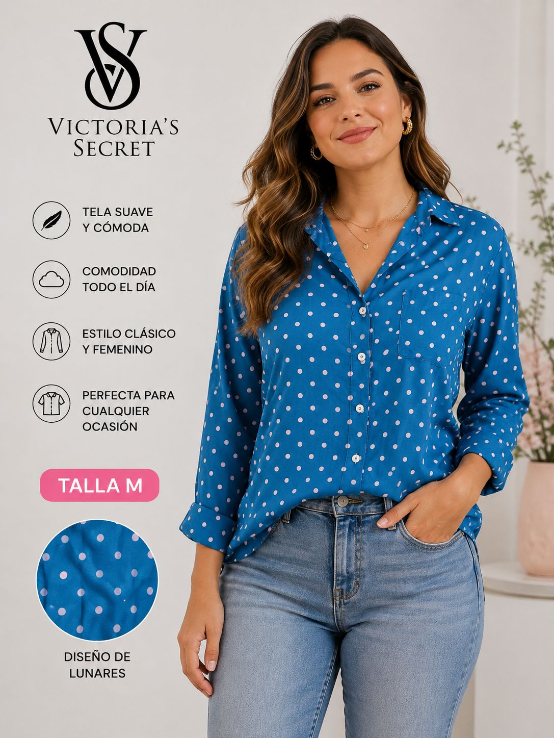 Camisa Victoria's Secret M con lunares rosa pastel