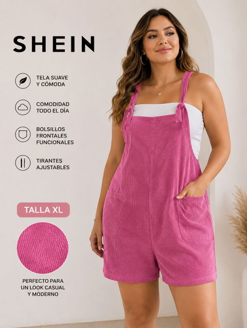 Overol corto SHEIN rosa fucsia talla XL