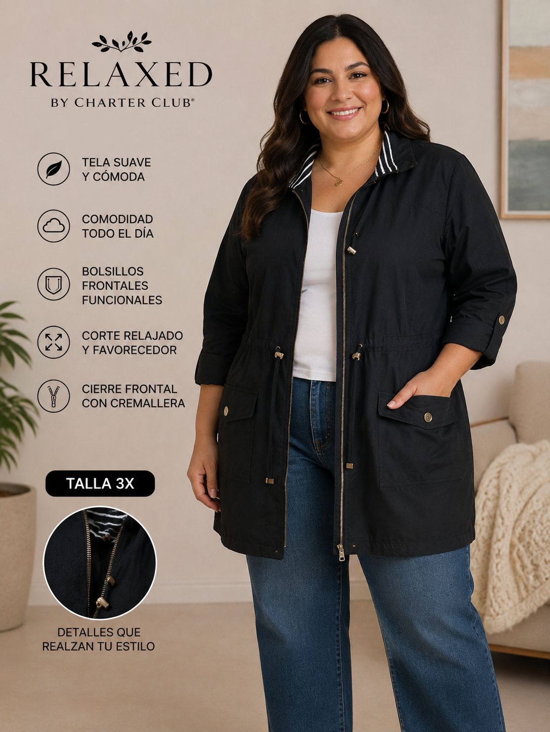 Chamarra Relaxed by Charter Club Mujer Talla 3X - Excelente Estado