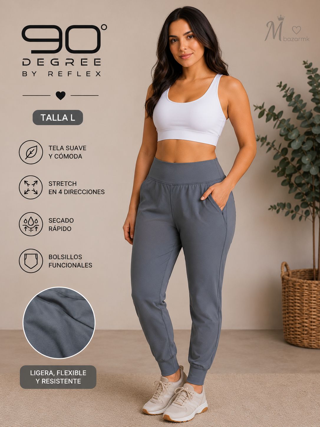 Pantalón deportivo 90 Degree By Reflex gris acero, talla L
