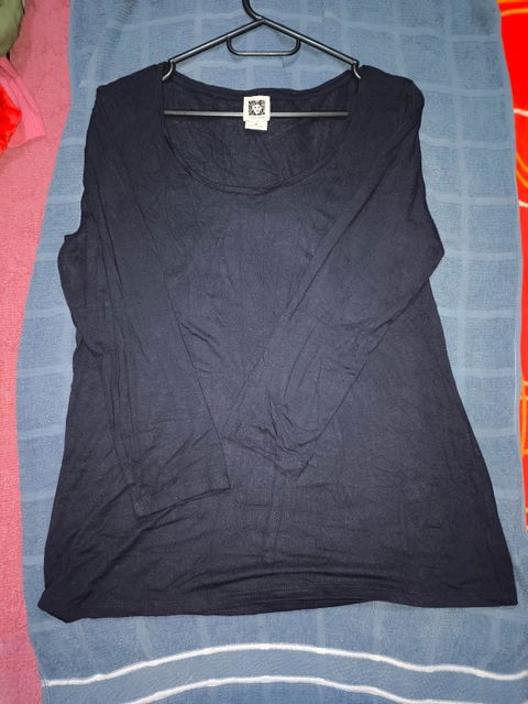 Blusa de Manga Larga Anne Klein Talla M Color Negro/Azul Noche