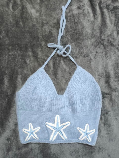 Top halter tejido crochet azul bebé ROMWE talla S