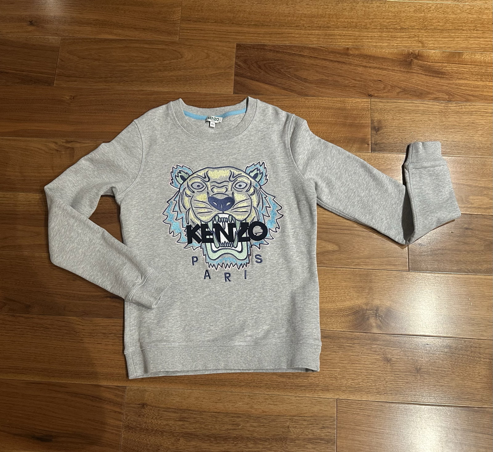Sudadera KENZO Gris con Cabeza de Tigre Bordada Talla XS