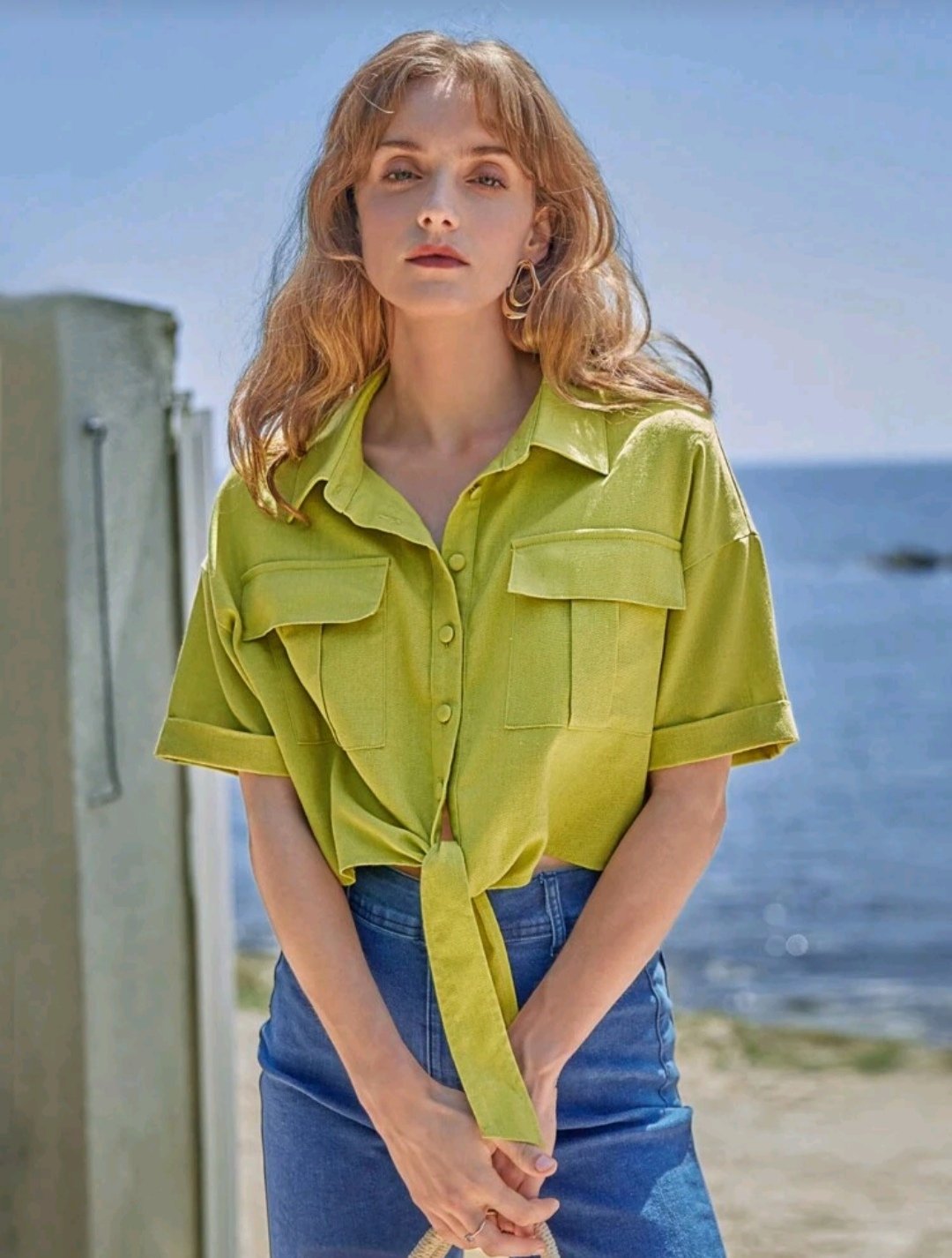 Blusa Verde Limón Talla XS Marca SheIn - Nueva