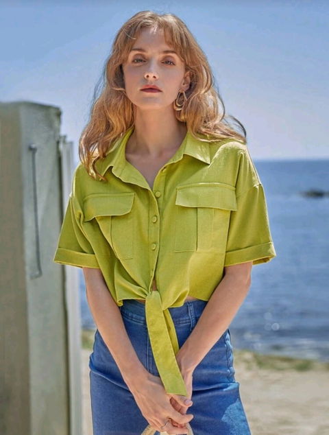 Blusa Verde Limón Talla XS Marca SheIn - Nueva