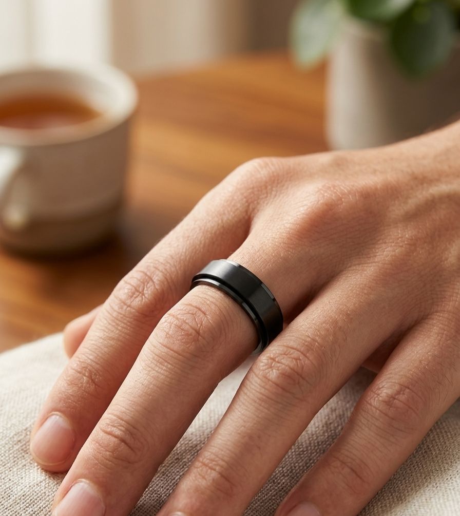 Anillo giratorio antiestrés negro mate ♠️