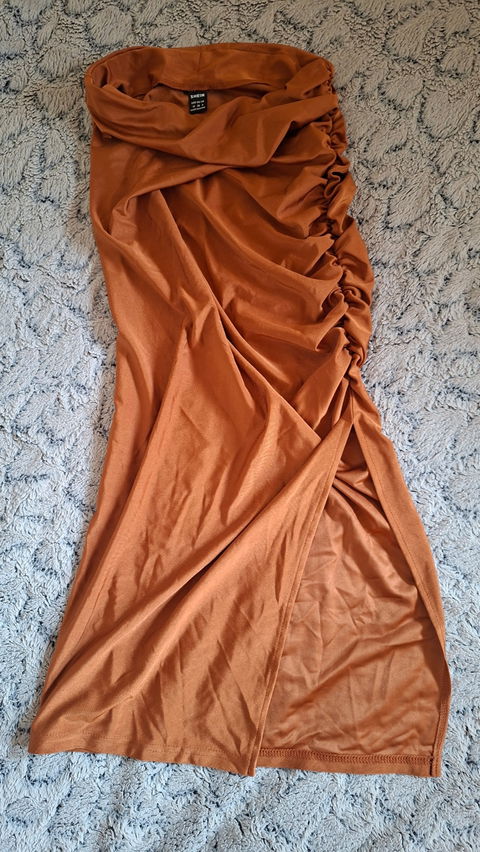 Falda larga con apertura en la pierna color bronce - SHEIN