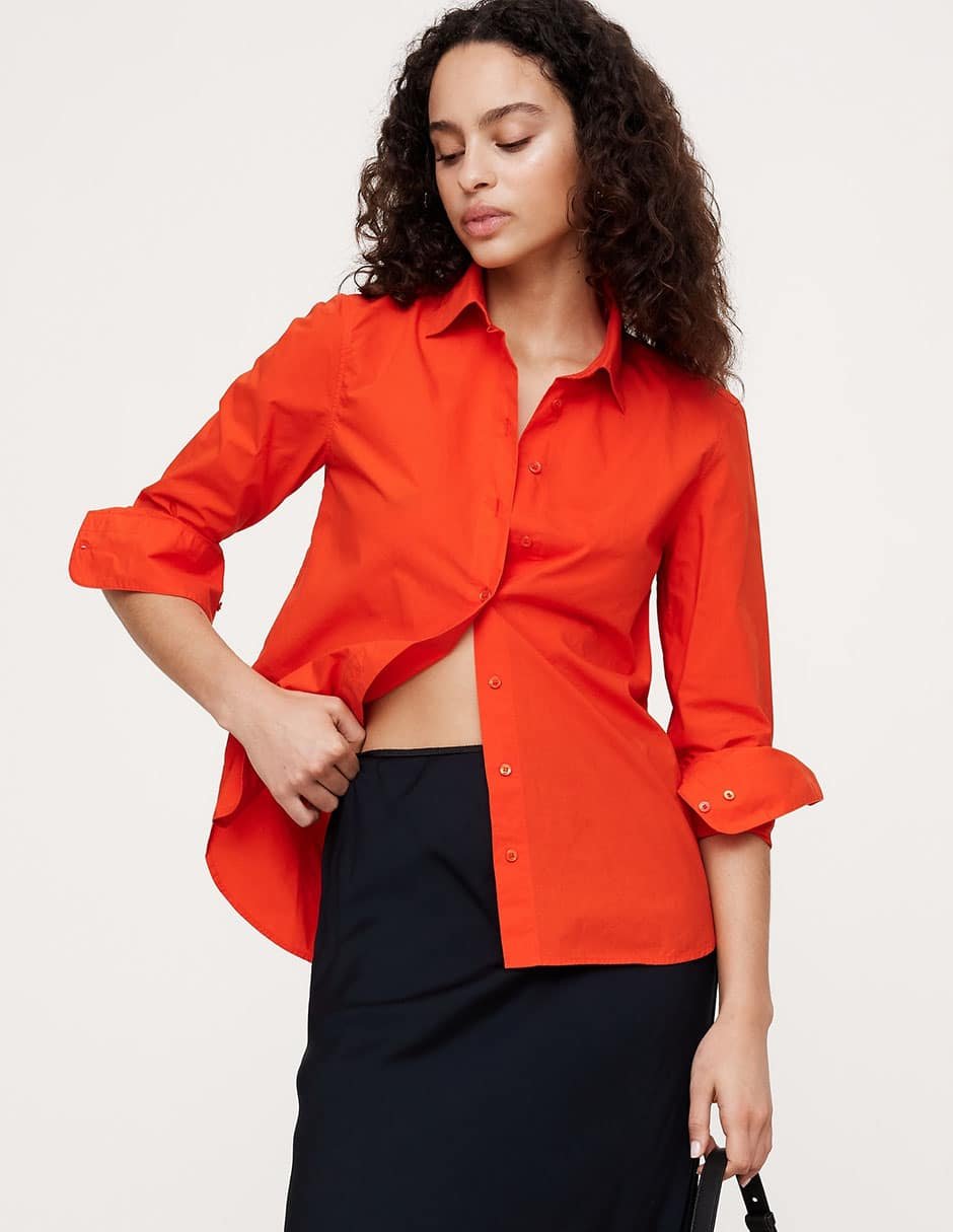 Camisa formal Calvin Klein de manga larga color anaranjado-rojizo
