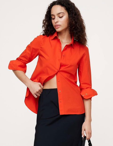 Camisa formal Calvin Klein de manga larga color anaranjado-rojizo