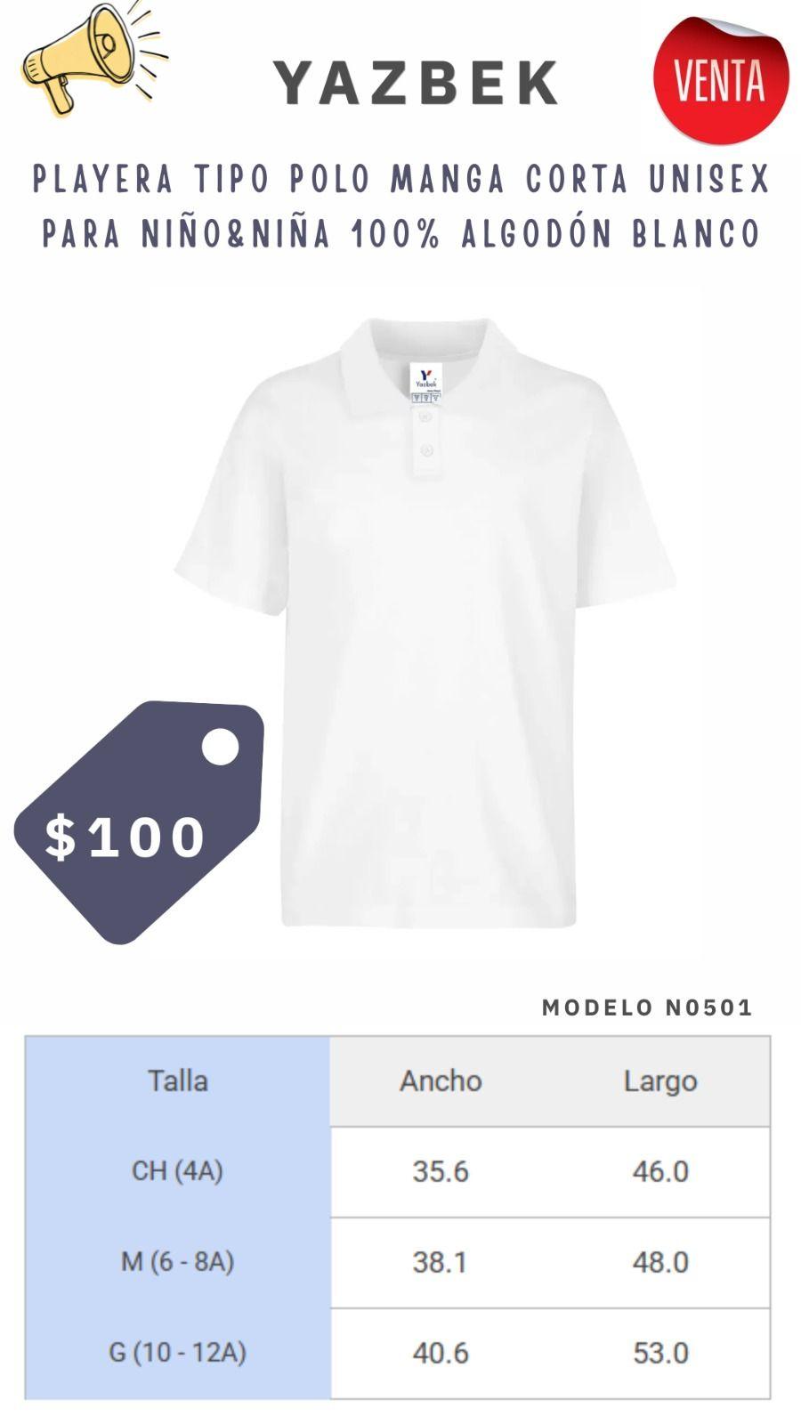 Playera tipo polo unisex 100% algodón blanca nueva