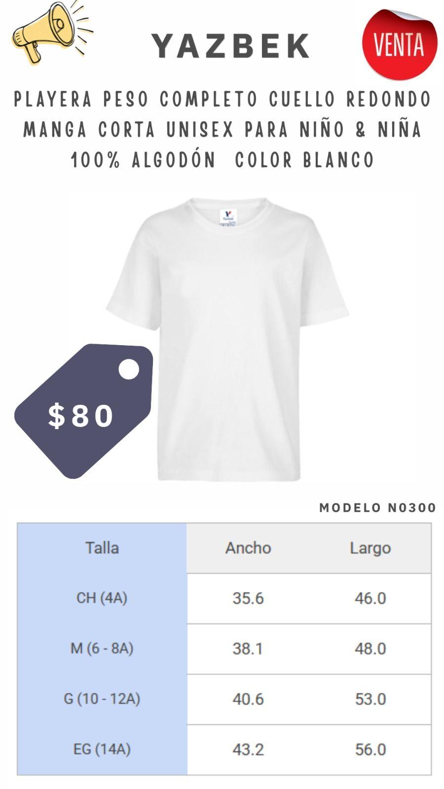 Playera unisex 100% algodón color blanco - Modelo N0300