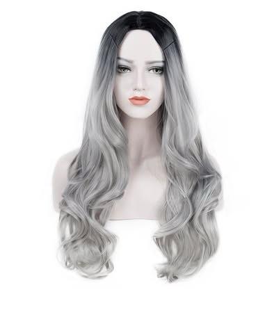 Peluca larga ombre degradado gris