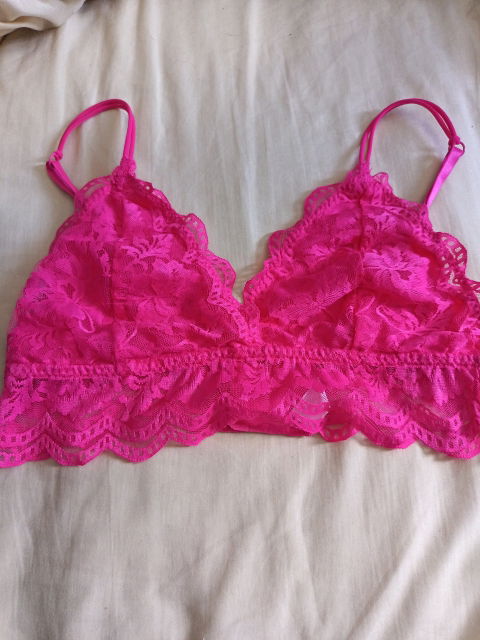 Bralete de encaje rosa con tirantes delgados - Talla S
