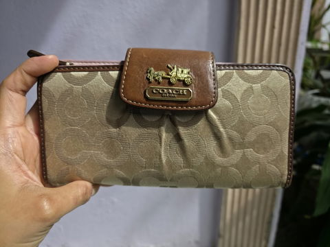 Cartera Coach Madison Op Art Vintage Marrón y Dorado