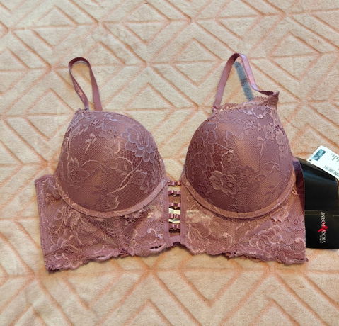 Bra Bustier de Encaje Floral Color Malva/Rosa Viejo Talla 38C