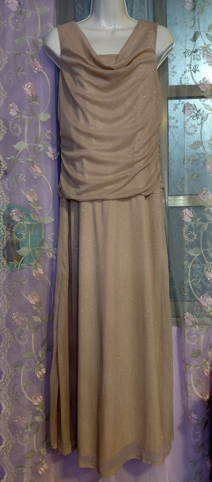 Vestido de Noche Largo Nude Glaseado Talla 14P