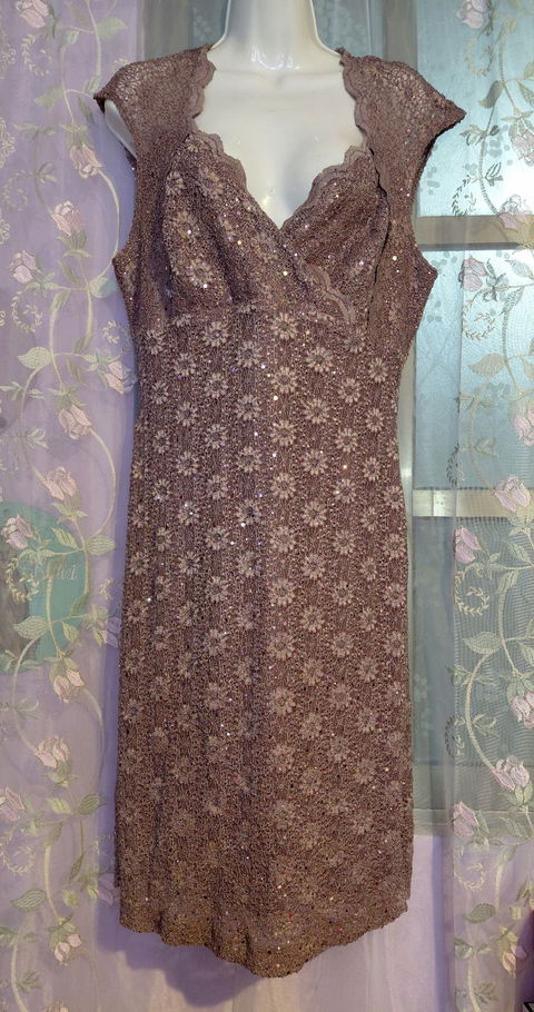 Vestido de Cóctel en Encaje Malva Rosado con Lentejuelas