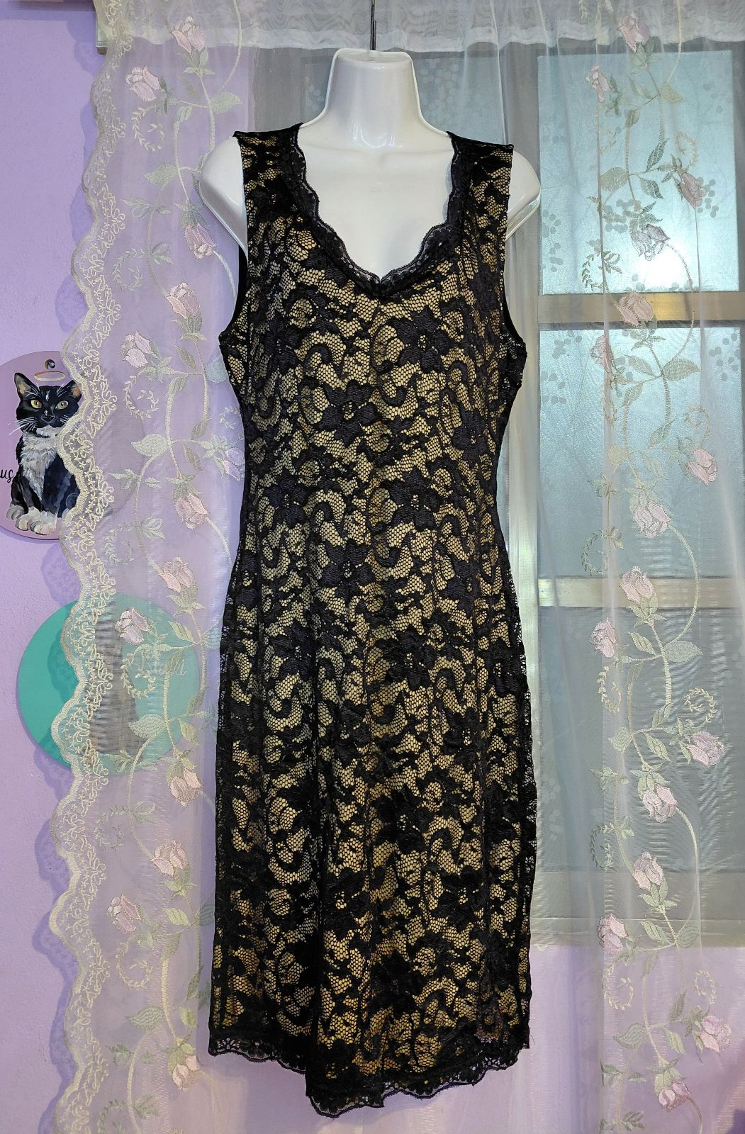 Vestido Elegante de Encaje Negro Talla XL
