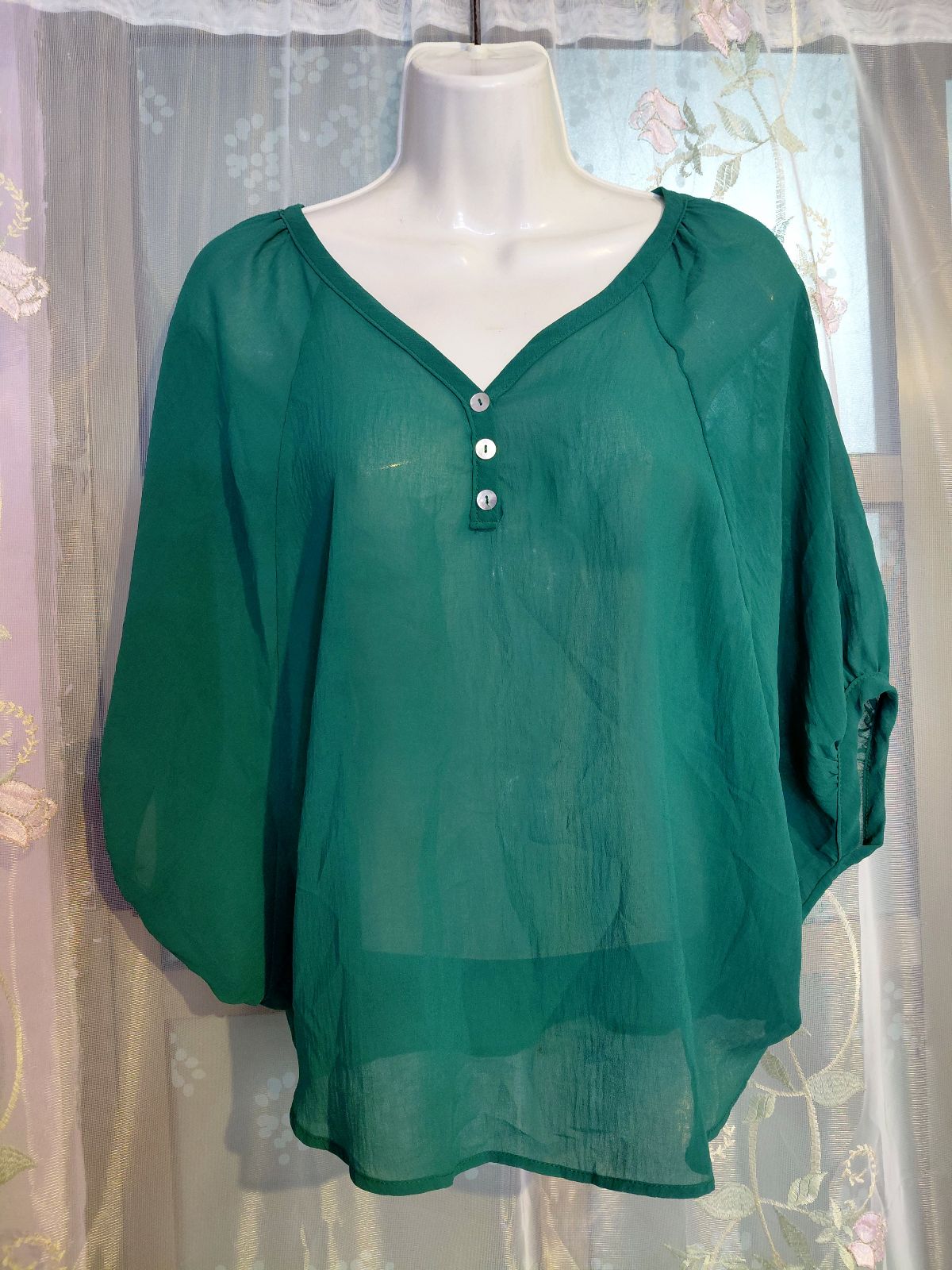 Blusa de Gasa Verde Esmeralda Talla L