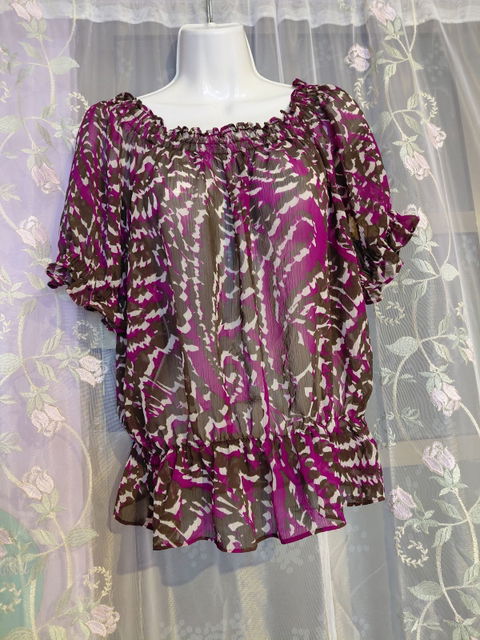 Blusa Fresca de Gasa Bohemia con Volantes - Talla Petite L