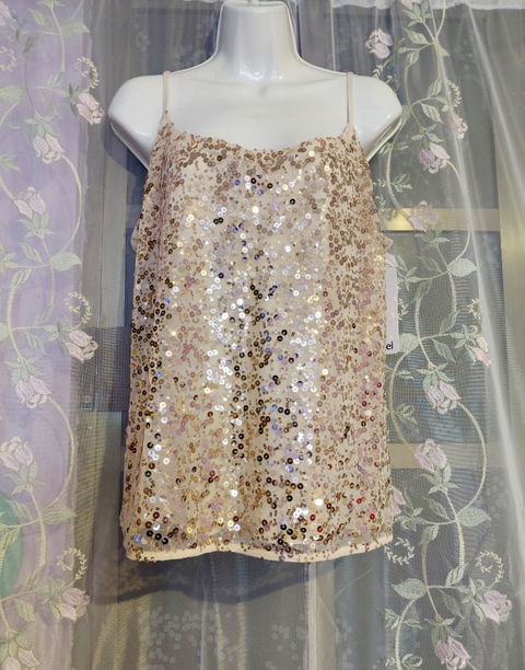 Top de Lentejuelas Beige con Tirantes Ajustables - Talla XL