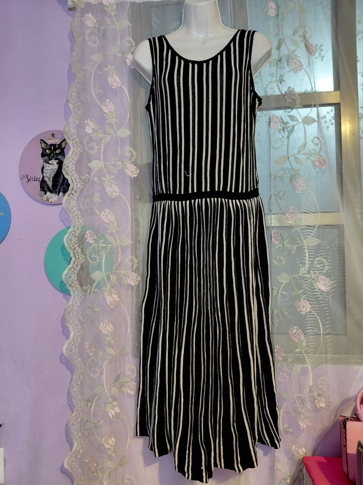 Vestido Midi de Punto Rayas Verticales - Talla XL
