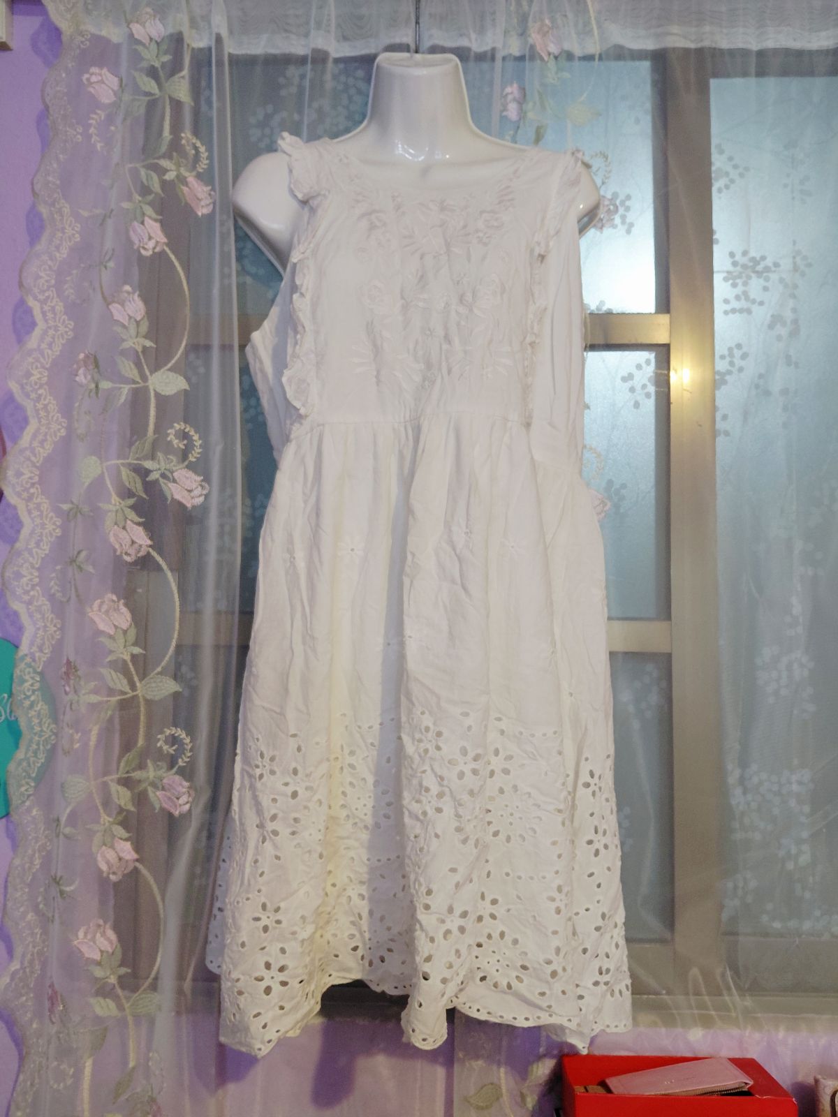 Vestido Blanco Bordado y Olanes Estilo Coquette Talla XL
