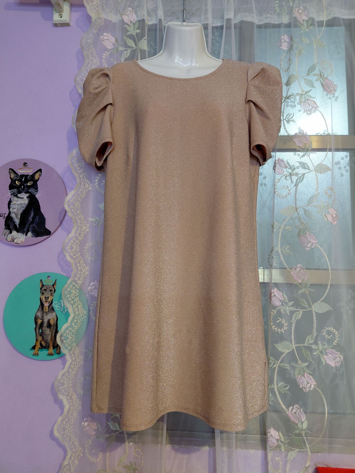 Vestido Corto Brillante Rosa Oro Talla XL