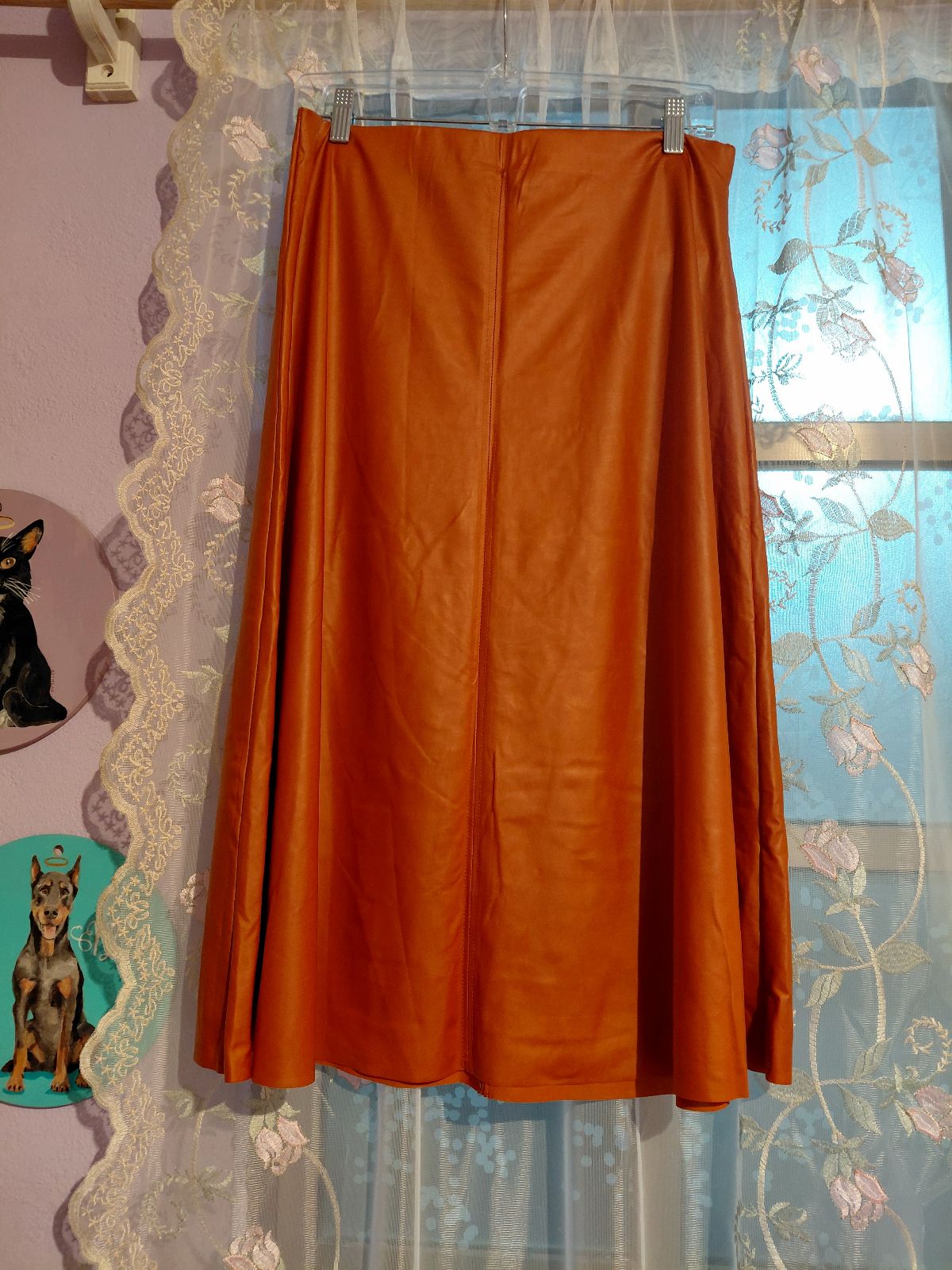 Falda Midi de Piel Sintética Terracota Talla L