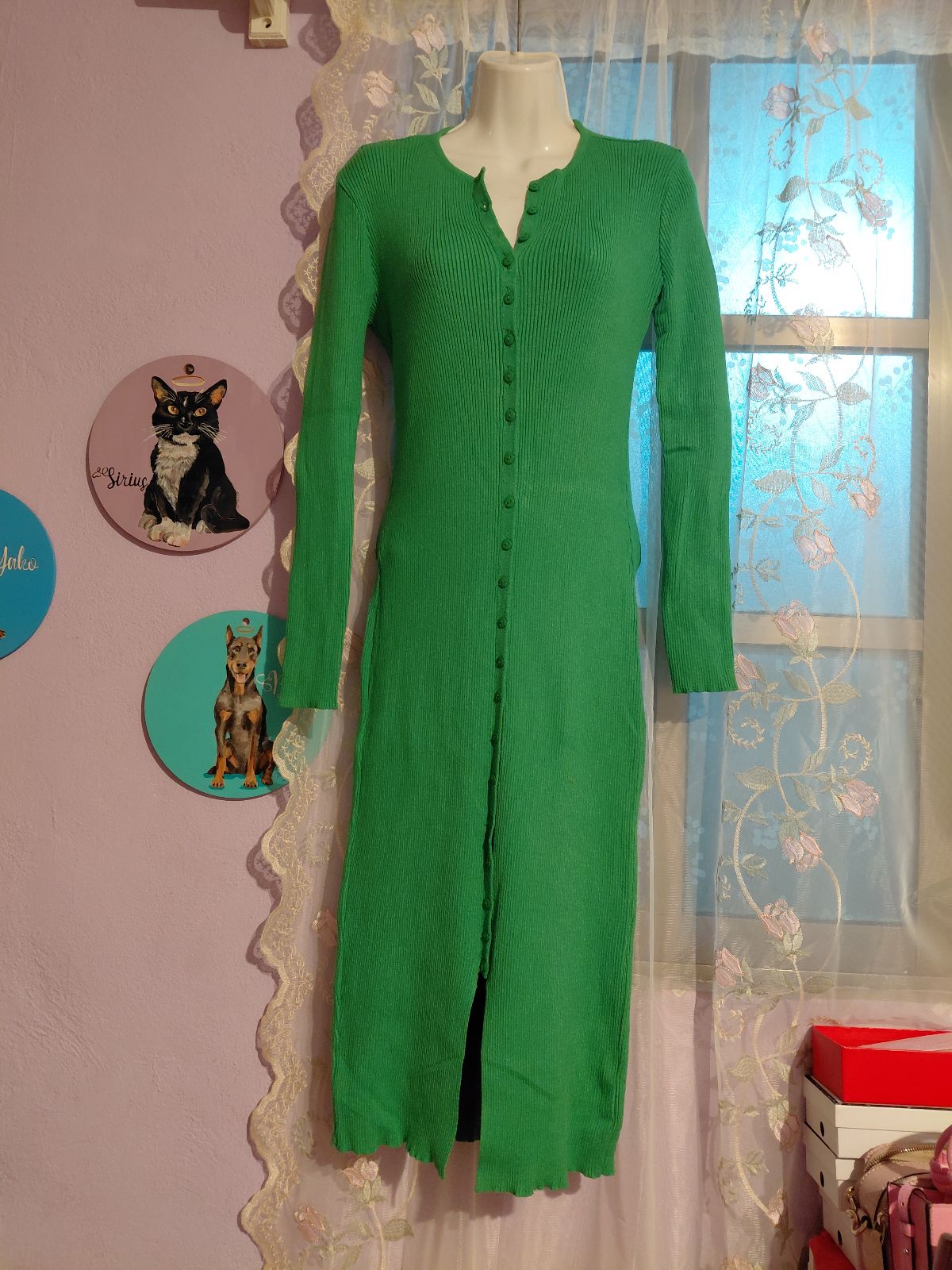 Vestido Midi de Punto Acanalado Verde Talla L