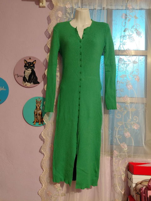 Vestido Midi de Punto Acanalado Verde Talla L
