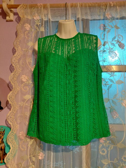 Blusa Verde de Encaje Sin Mangas Talla 12