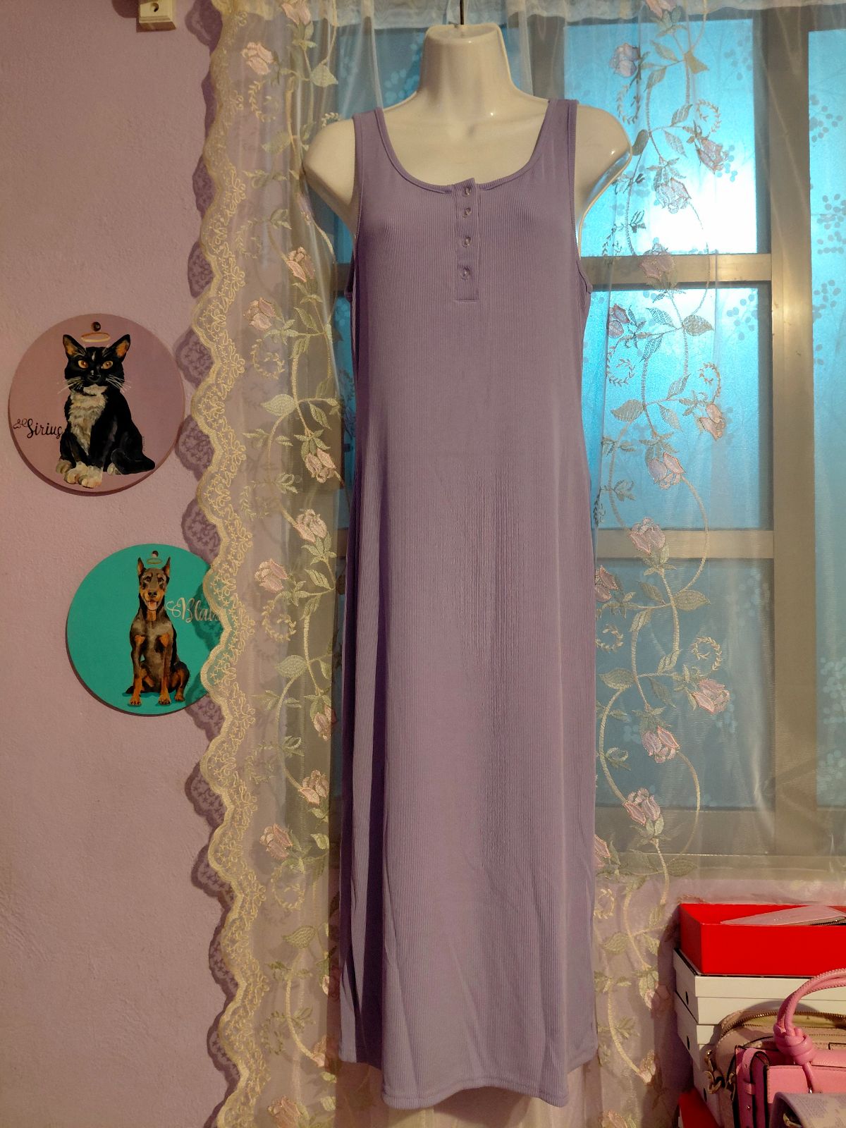 Vestido Maxi Acanalado Lila Talla XL