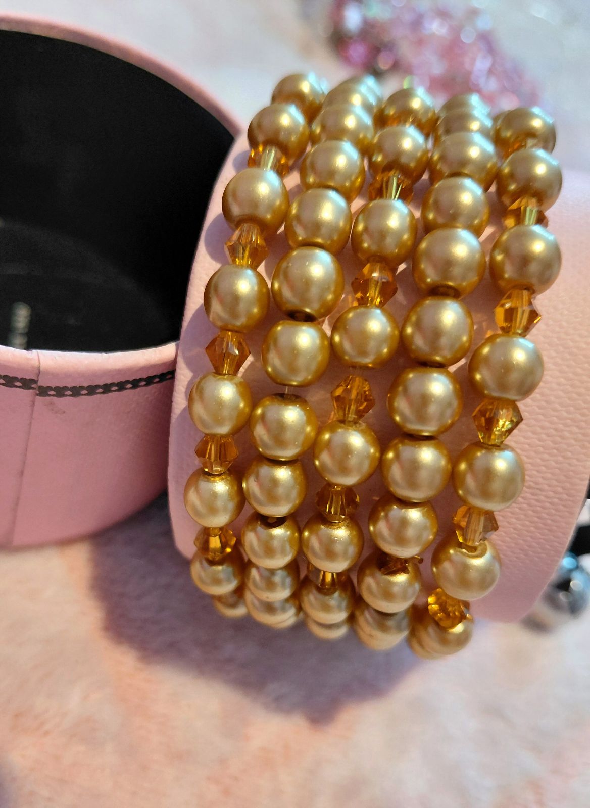Set de 5 Pulseras de Perlas de Imitación Color Champán