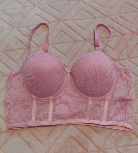 Bralette Bustier de Encaje Rosa Pastel