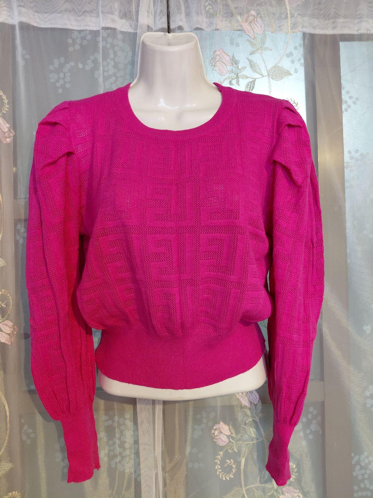 Suéter de Tejido Texturizado Rosa Fucsia con Cuello Redondo