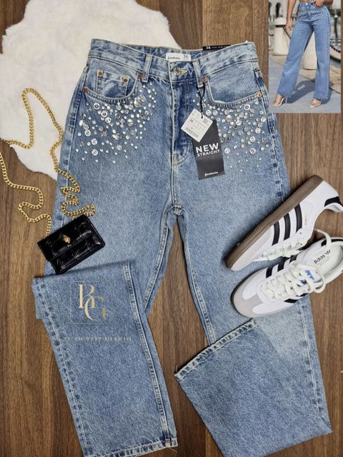 Pantalón Stradivarius Straight Comfort Talla S 26 Denim Rígido