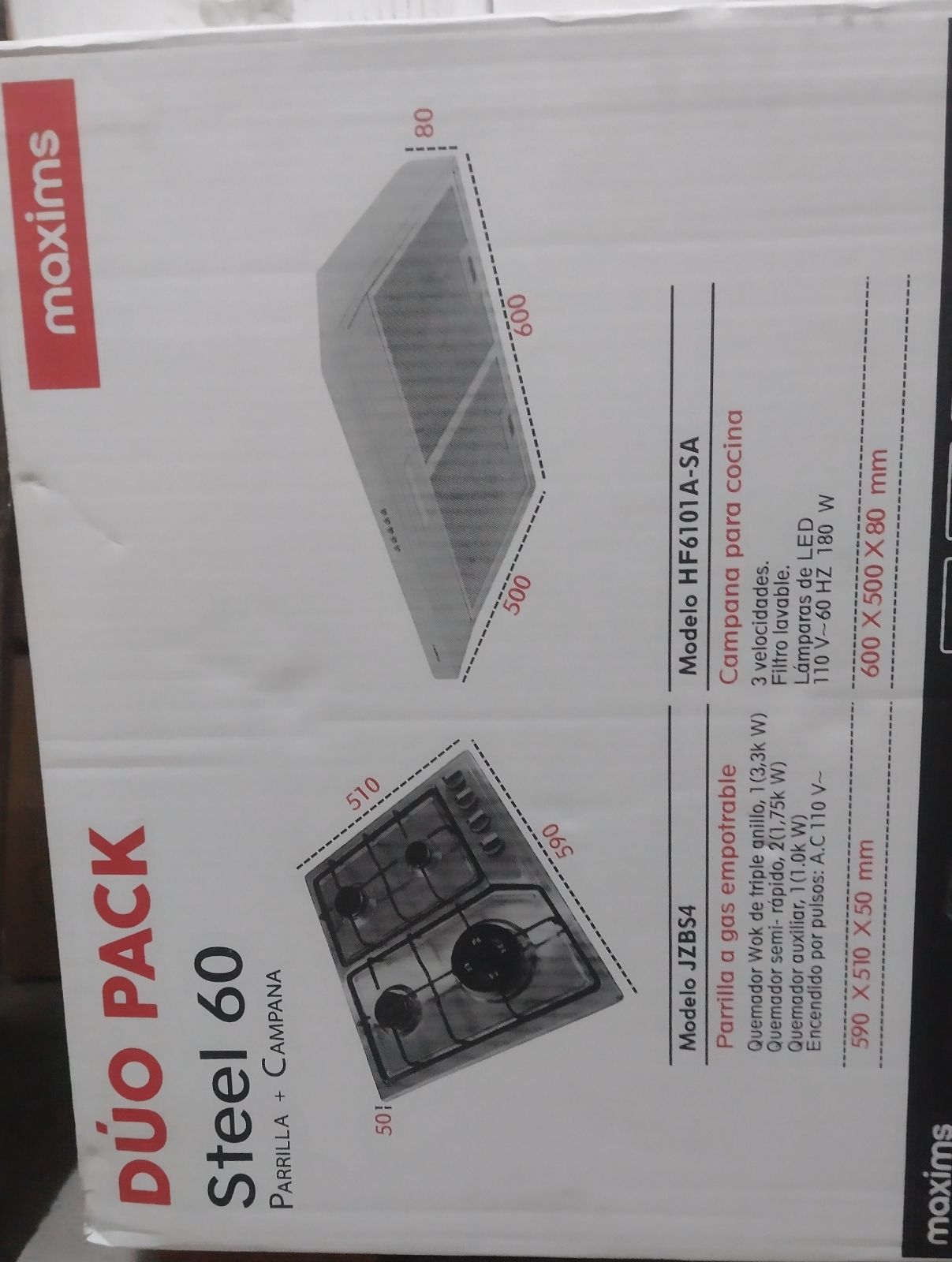Dúo Pack Steel 60" Parrilla de Gas y Campana para Cocina