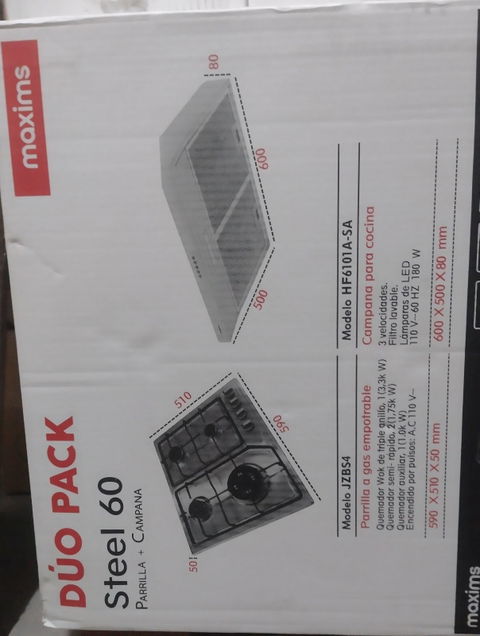 Dúo Pack Steel 60" Parrilla de Gas y Campana para Cocina