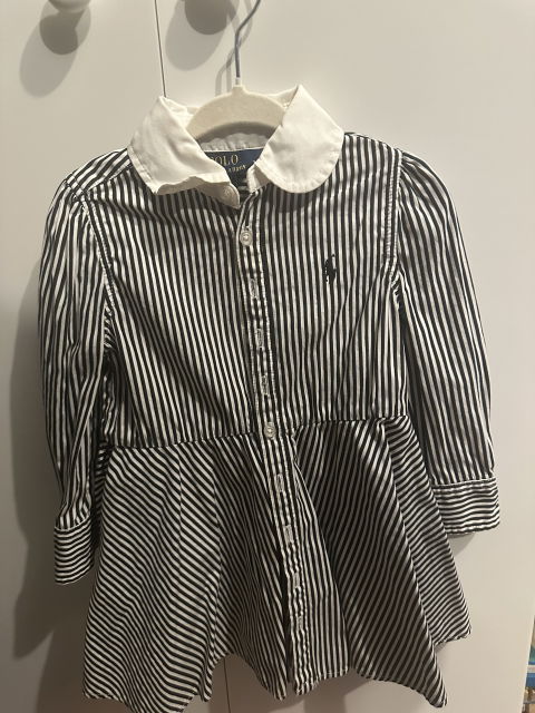 Vestido de Rayas Blanco y Negro para Niña - Polo Ralph Lauren - Talla 2T