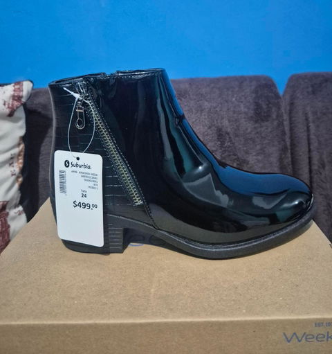 Botines de Mujer Negros Brillantes con Detalle de Croco