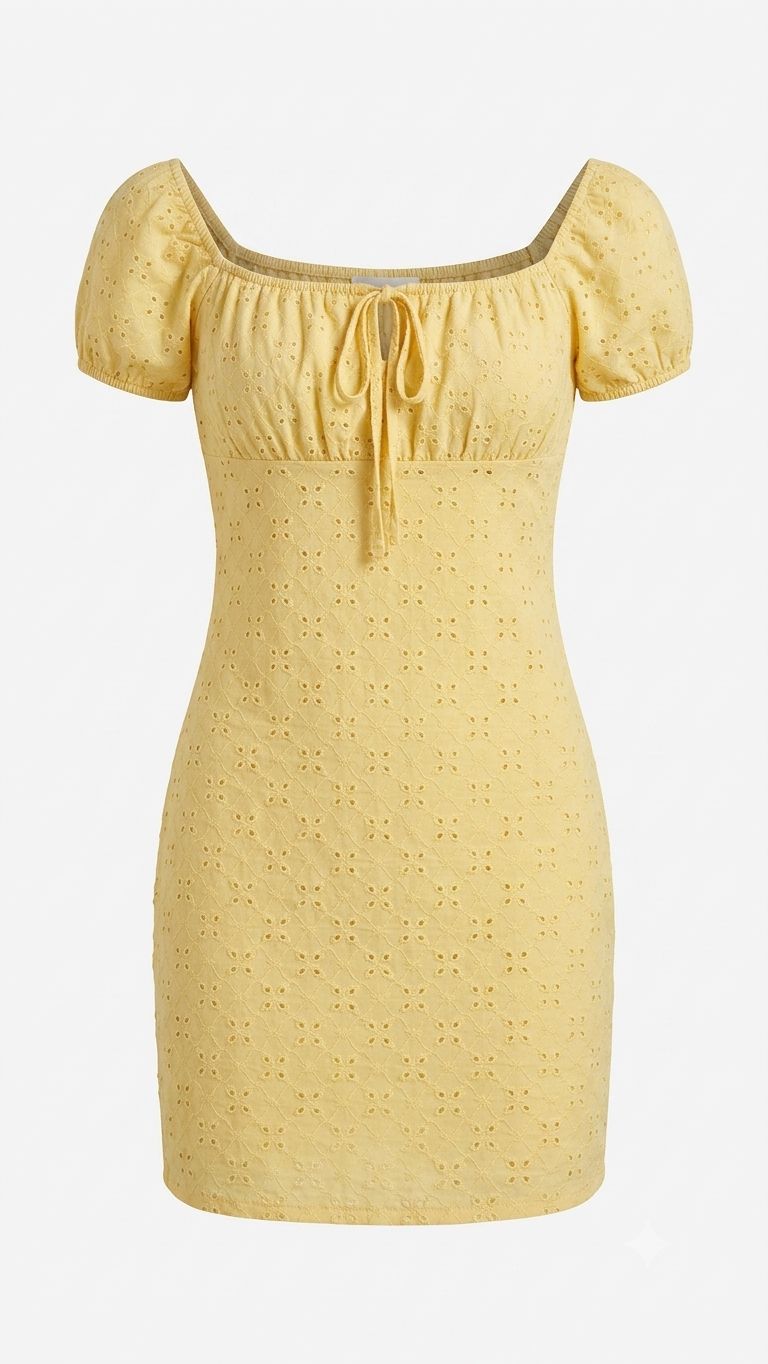 Vestido corto amarillo con detalles bordados