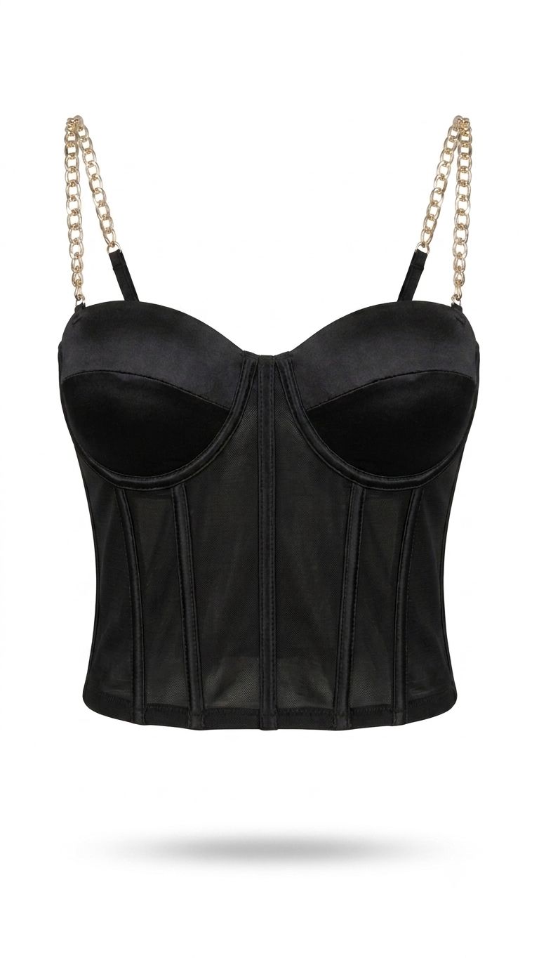 Top negro con tirantes de cadena - Talla M