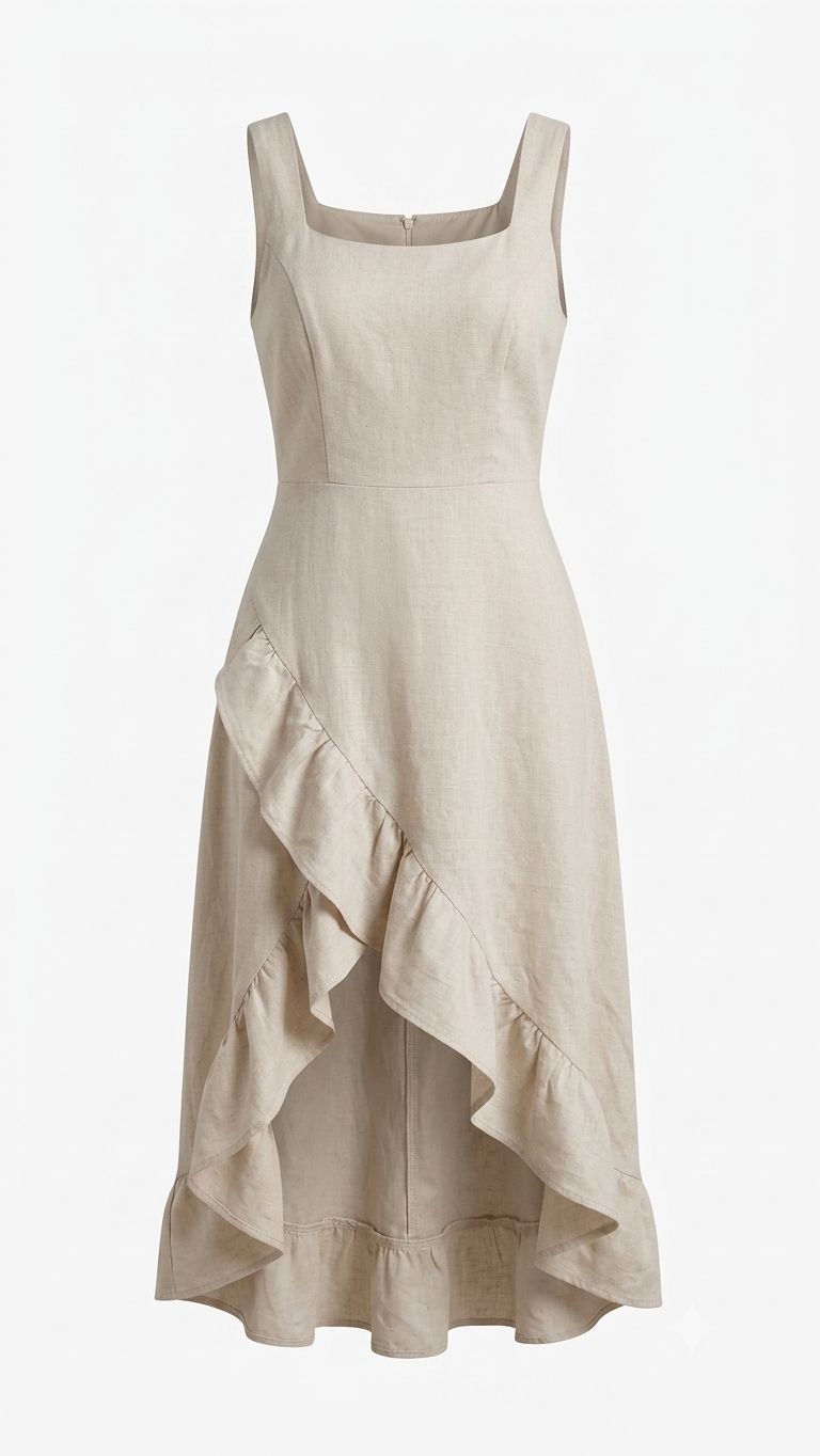Vestido de lino con volantes en color beige