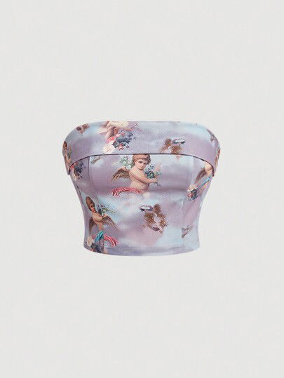Top SHEIN Estampado de Angelitos Talla S Nuevo