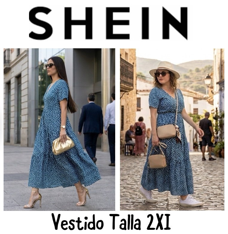 Vestido SHEIN Talla 2XL - Color Azul Bondi con Estampado de Flores